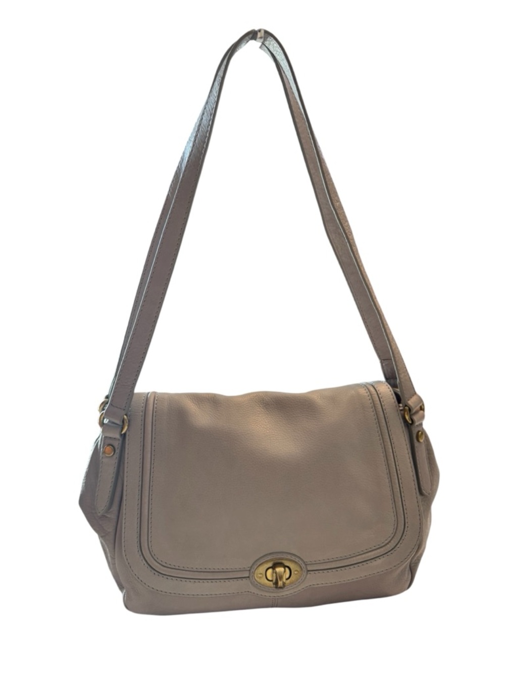 Soft Leather Shoulder Bag in Light Gray with Turn-Lock Closure